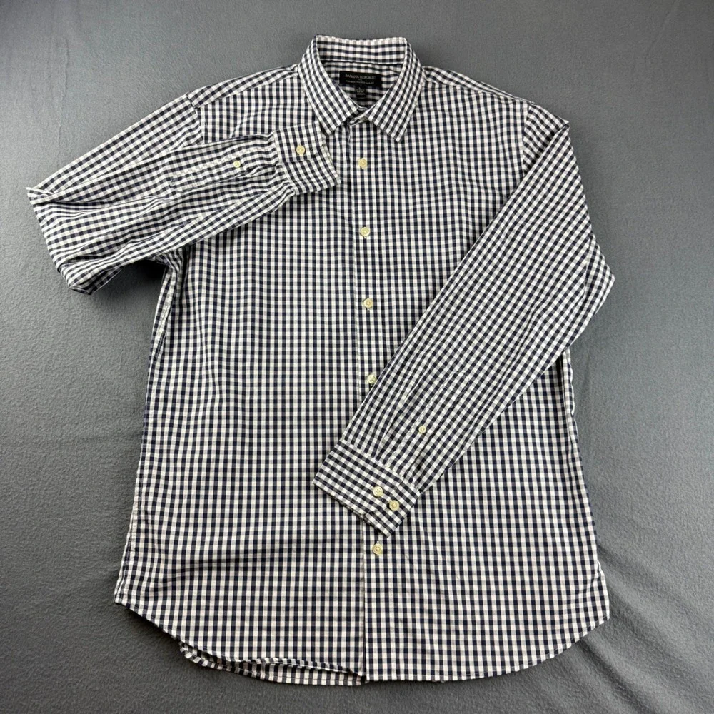 Banana Republic Shirt Mens L Blue Green Gingham Non-Iron Slim Fit Lot of 2 Dress